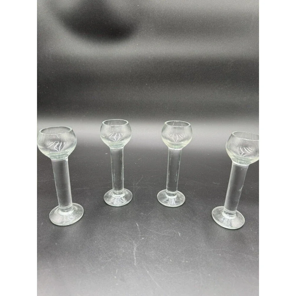4 Heavy 5.5” Crystal Clear Liqueur Apertif Round Bowl Shot Glass Pillar Stem.